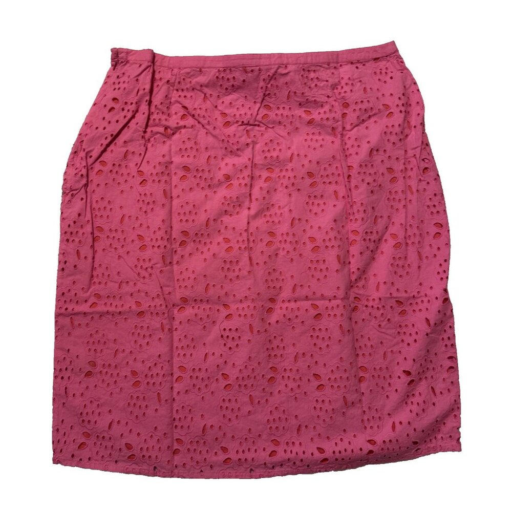 Boden Skirt Womens 16 L Pink Eyelet Floral Print Broderie Pencil 100% Cotton - Picture 3 of 8
